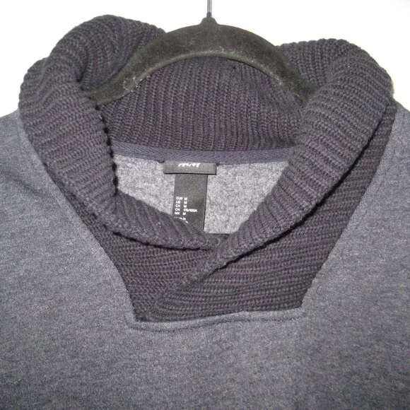 Navy H&M with knit collar and cuffs mens sweater - Picture 2 of 3